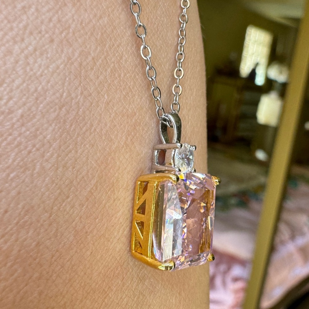 Simulated Pink Diamond CZ Sterling Silver Necklace - Picture 4 of 10